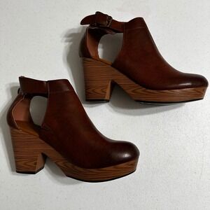 Pierre Dumas Brown Faux Leather Cutout Platform Clog Buckle Ankle Bootie Boho 9M